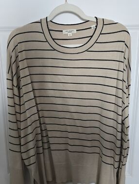 Max Studio Beige and Black Striped Knit Pullover